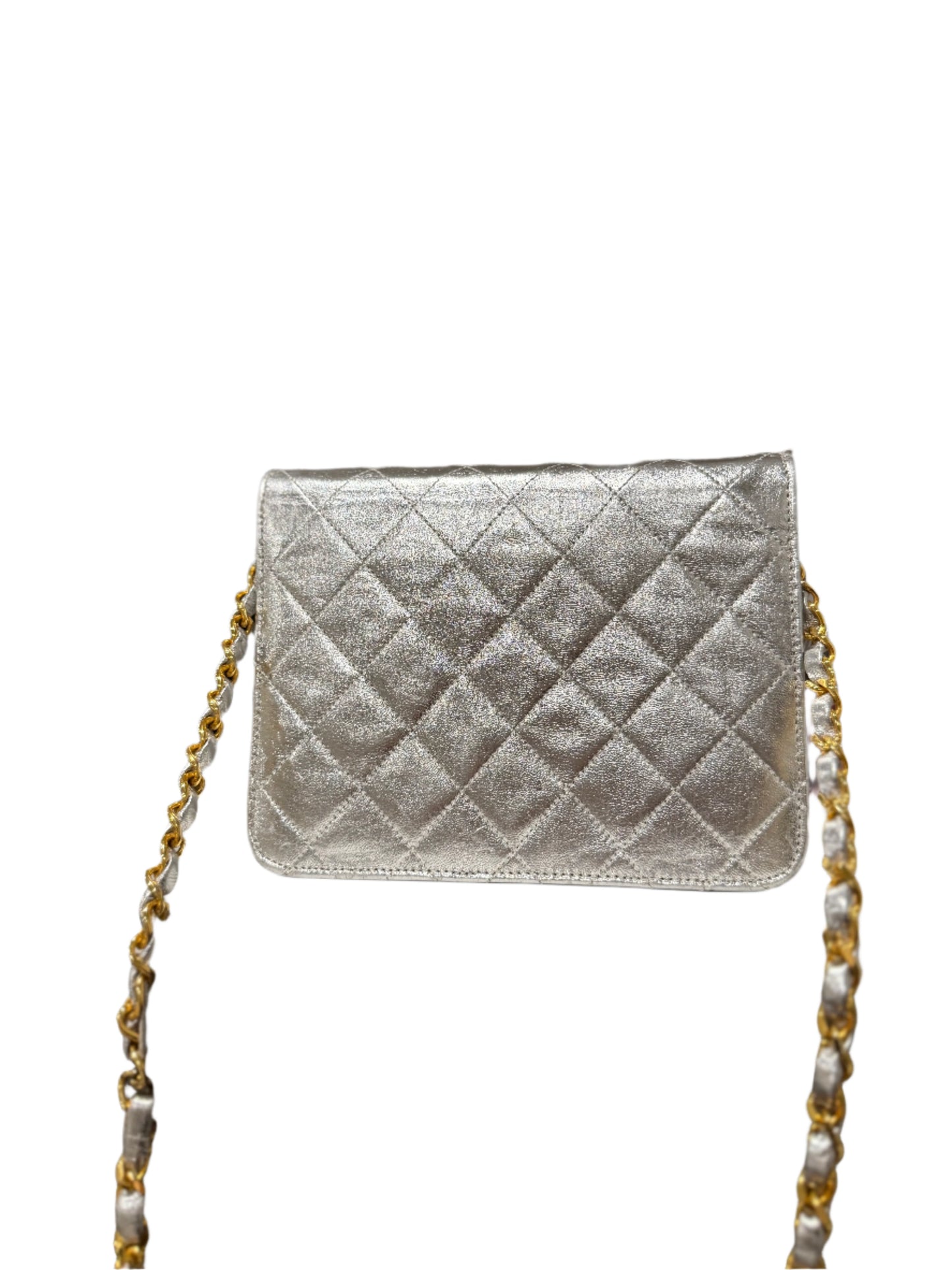 Vintage Chanel single flap super silver