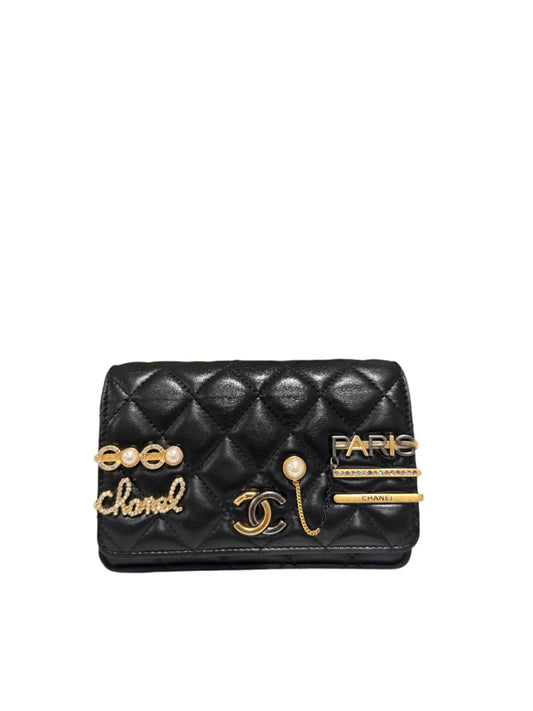 Chanel Lambskin Quilted Mini Coco Clips Single Flap Black