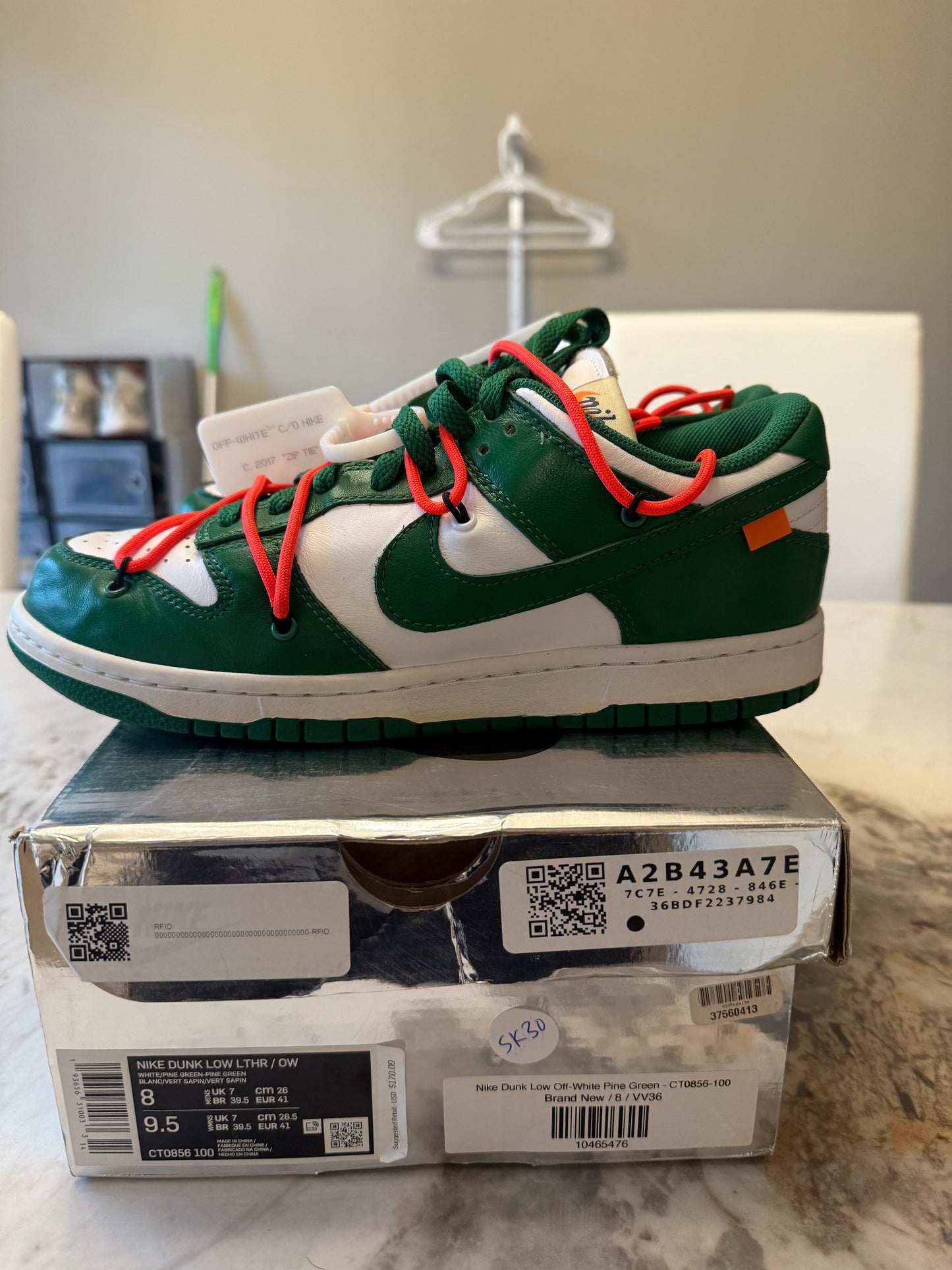 VNDS Off white  Dunk Low Pine Green size 8